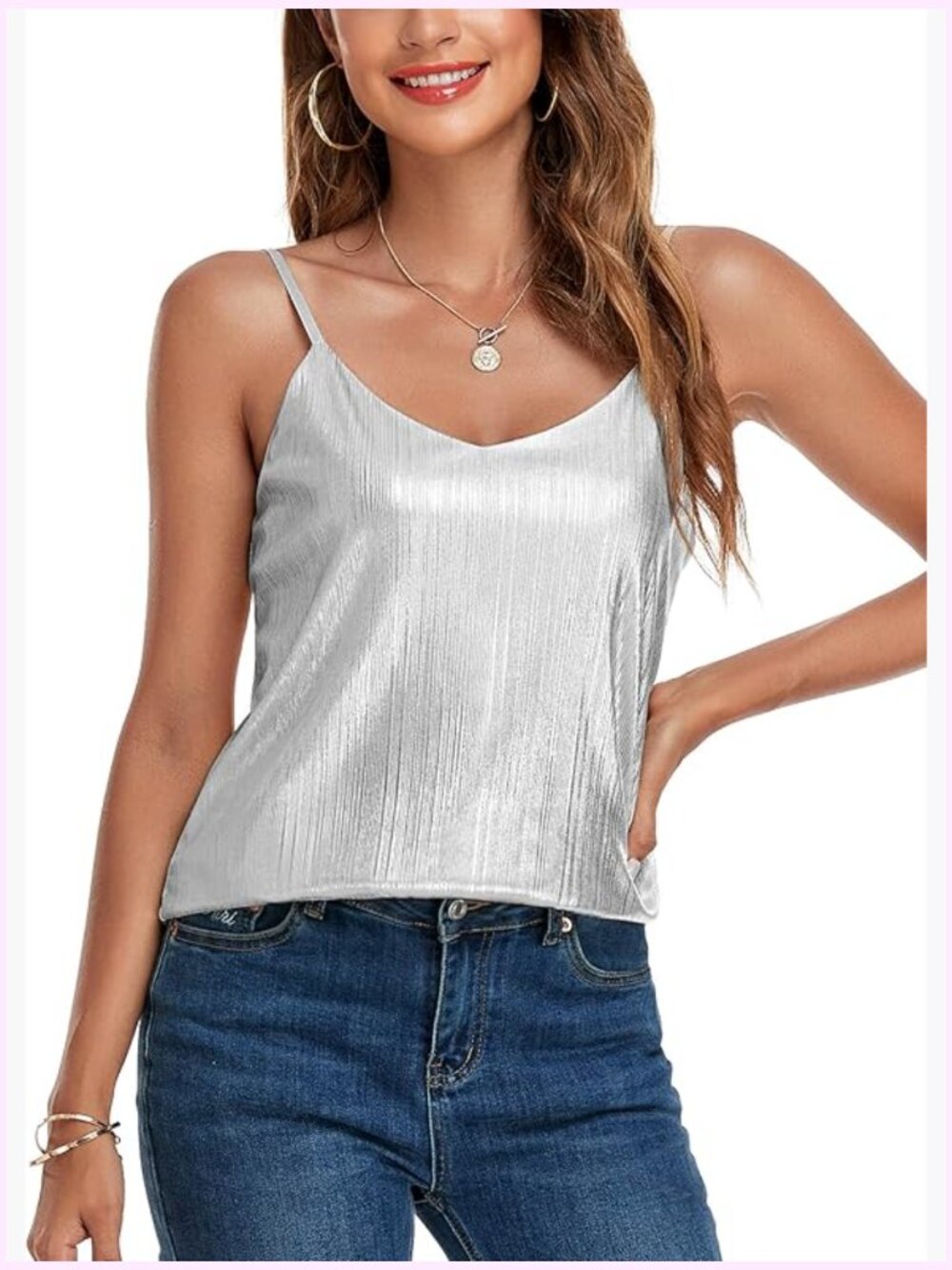 Sparkle V-Neck Cami Tank Top with Adjustable Straps